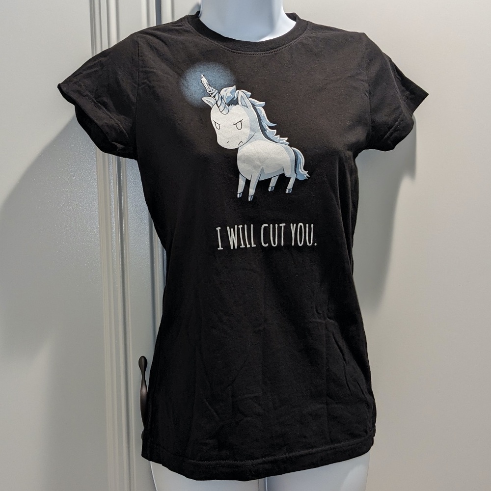 TeeTurtle Black Fitted Stabby the Unicorn Graphic T Shirt Women's Size M NWOT